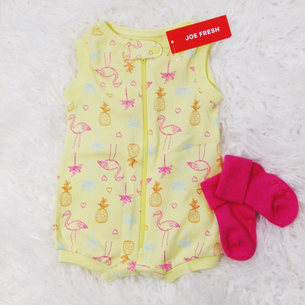 NWT Joe Fresh Yellow/Pink Tropical One Piece - Picture 2 of 6